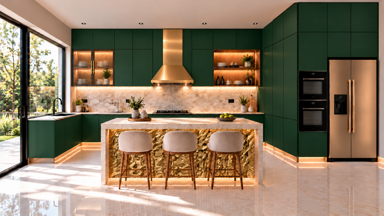 Finished kitchen in forest green