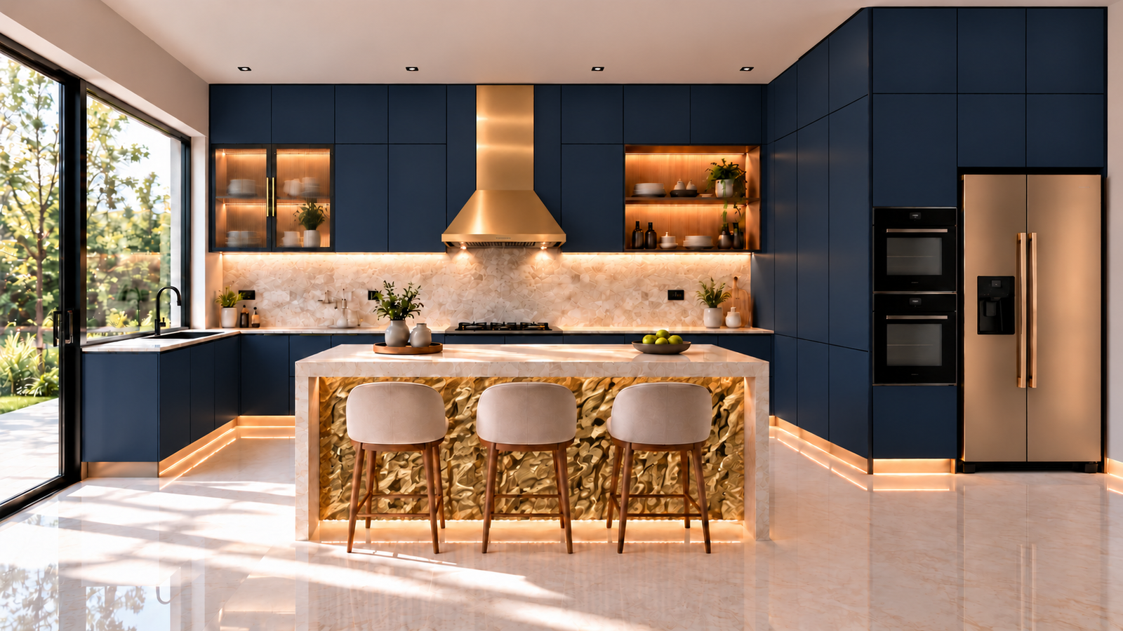 Finished kitchen in midnight blue