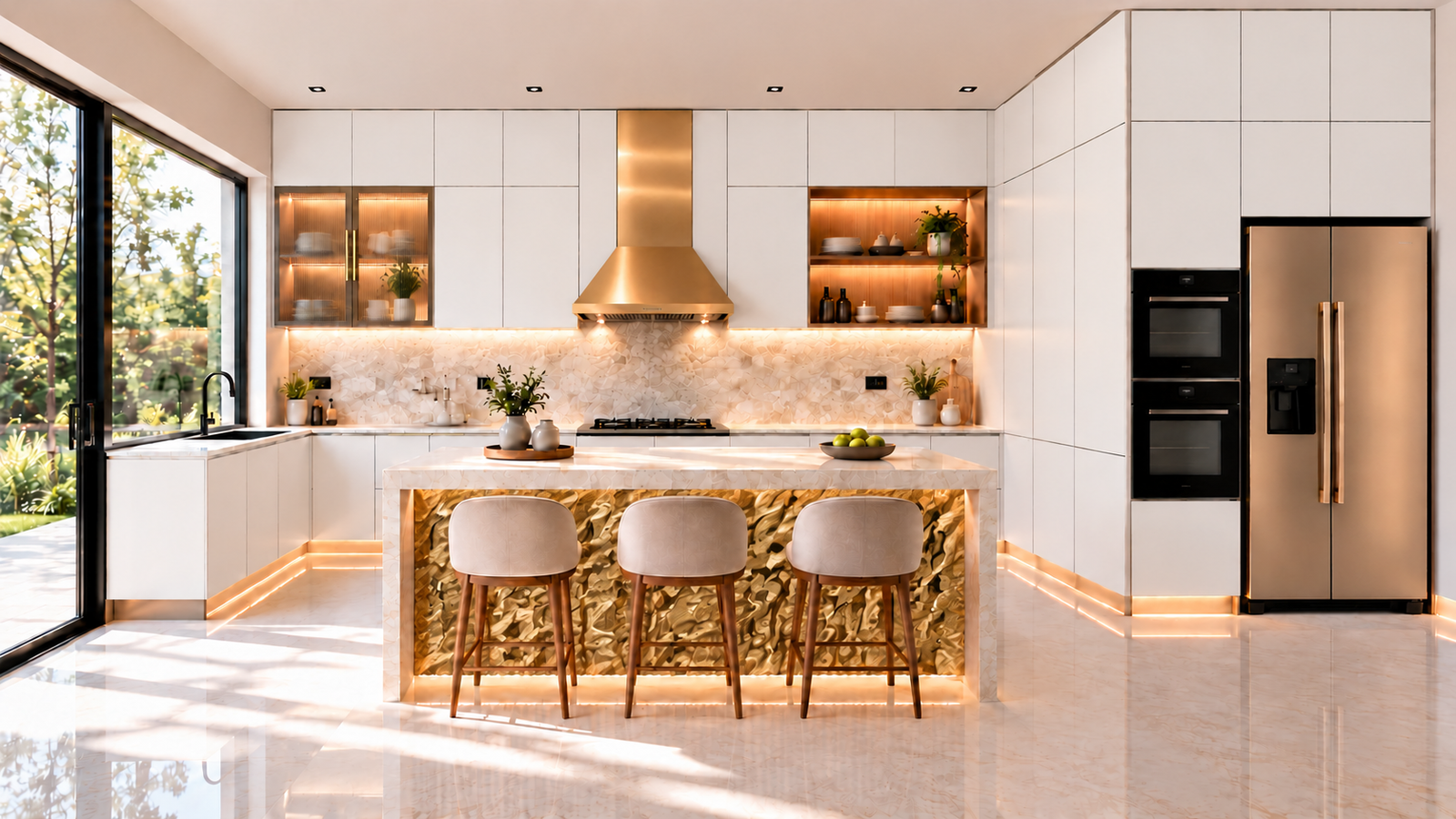 Finished kitchen in warm white